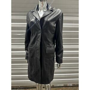 VTG BLACK LEATHER TRENCH